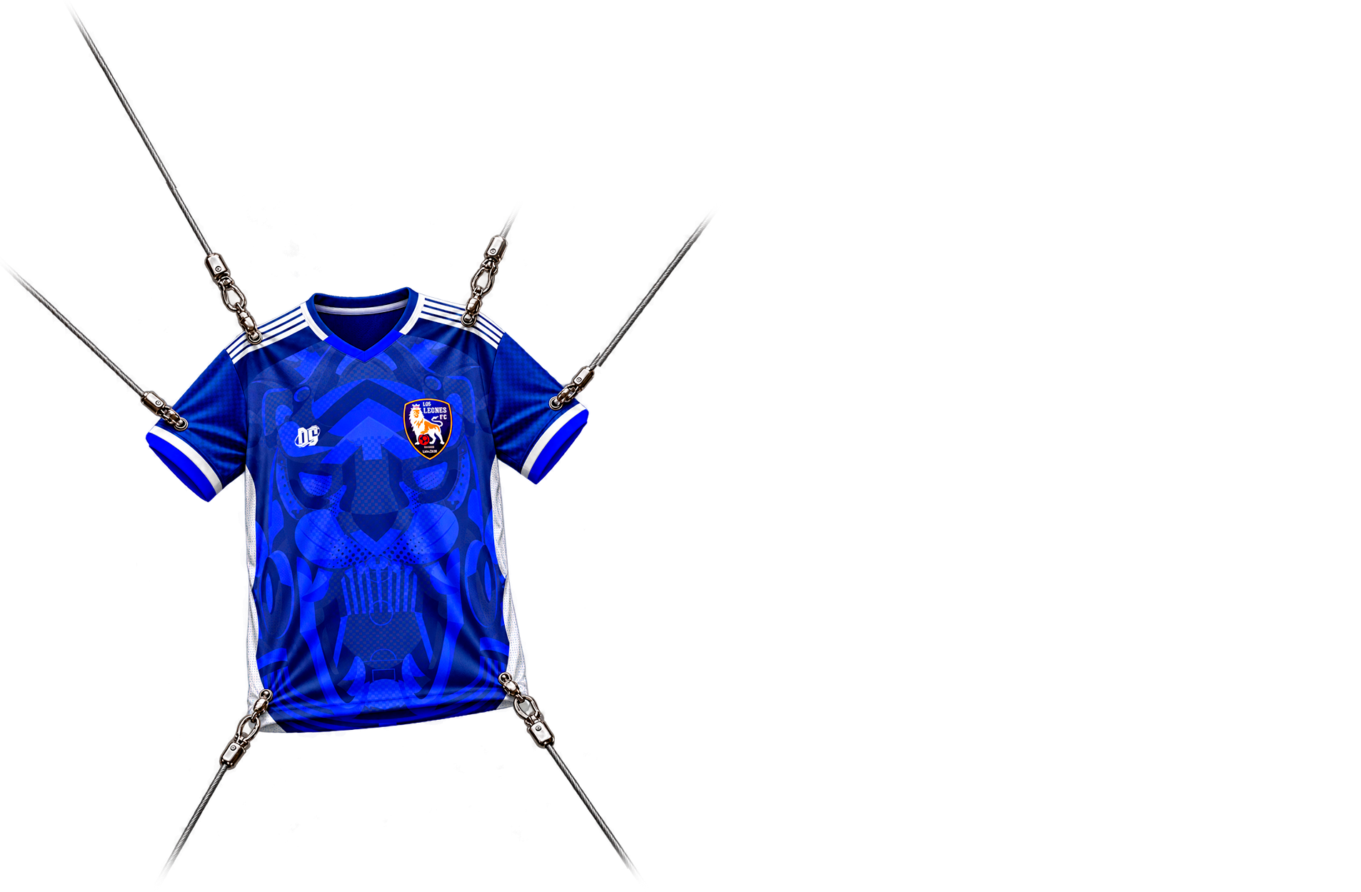 Camiseta azul sublimada tensada para representar su resistencia
