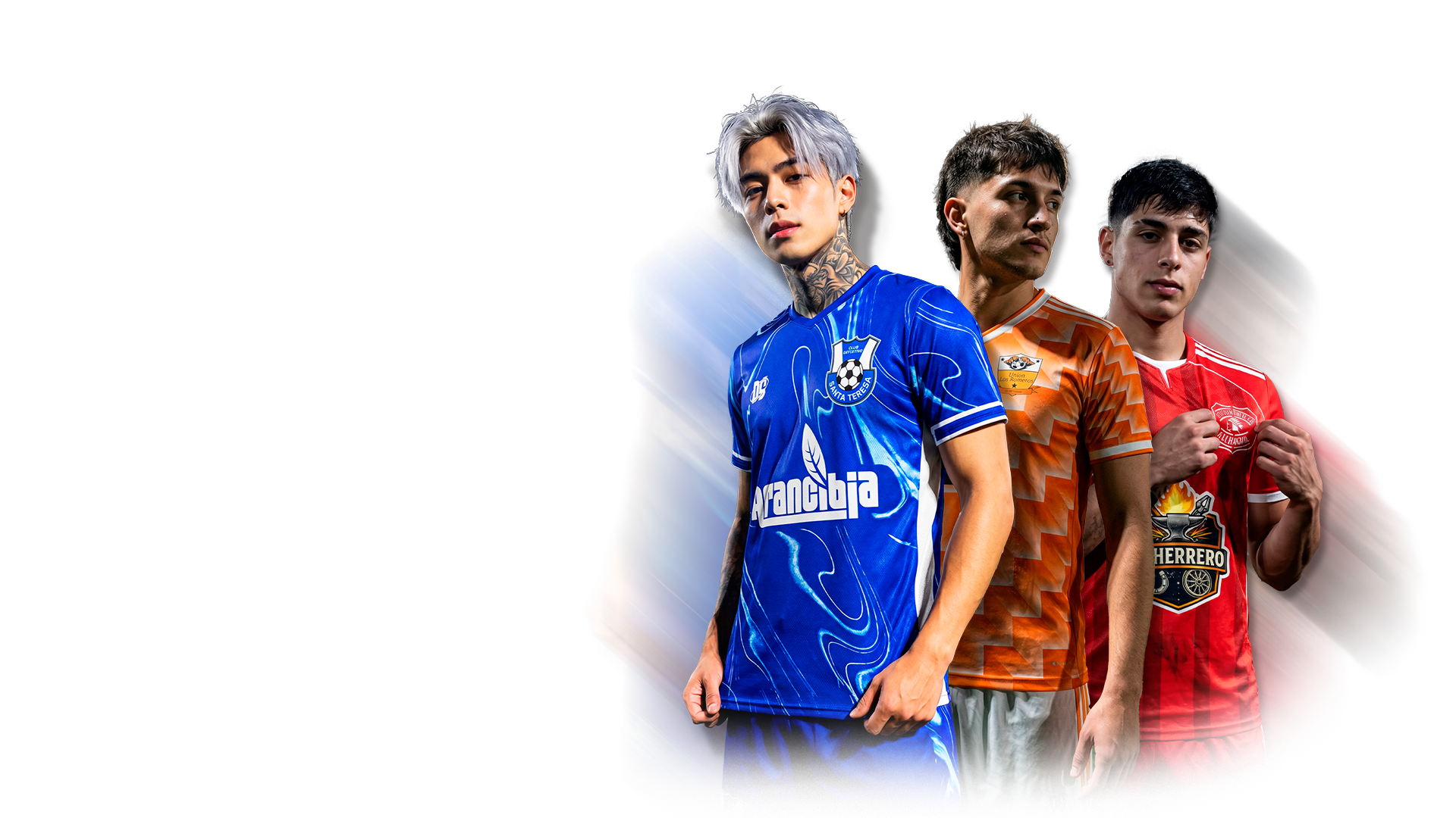 Tres jugadores con equipaciones personalizadas DS Digital Sport